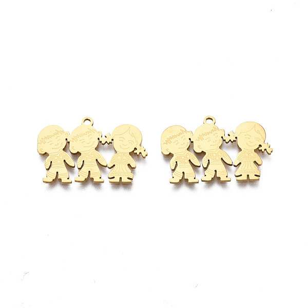 

PandaHall 201 Stainless Steel Pendants, Girl & Boy, Real 18K Gold Plated, 16x24x1mm, Hole: 1.4mm 201 Stainless Steel Human