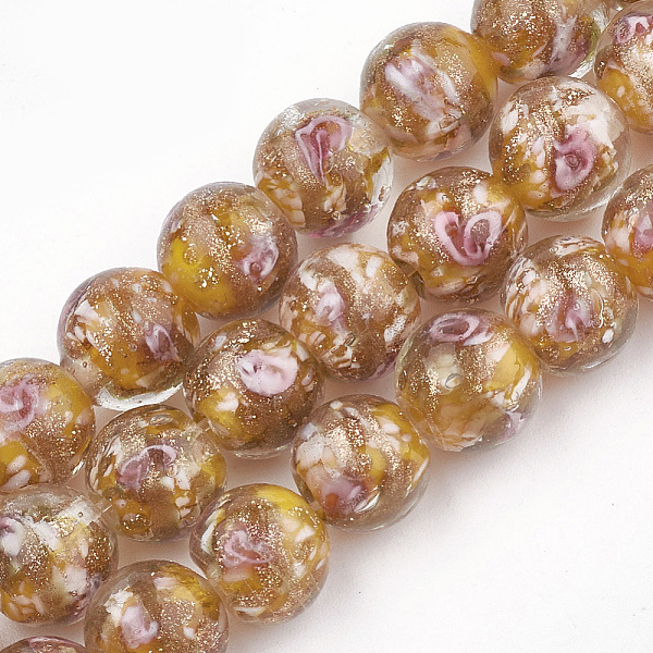 

PandaHall Handmade Gold Sand Lampwork Beads, Inner Flower, Round, Orange, 10~10.5x9~10mm, Hole: 1.5~2mm Lampwork Round Orange