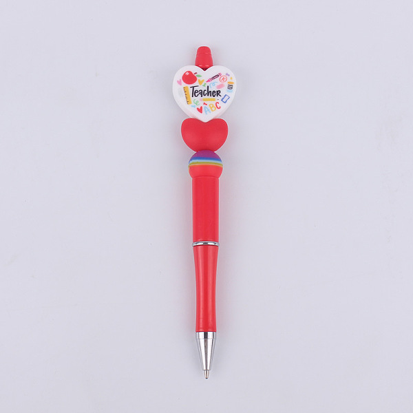 

PandaHall Plastic Ball-Point Pen, Beadable Pen, for DIY Personalized Pen, Teacher's Day, Apple, 145mm Plastic Apple Red