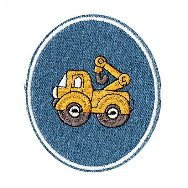 PandaHall Computerized Embroidery Cloth Iron on/Sew on Patches, Costume Accessories, Oval with Excavator, Steel Blue, 10.7x9.2cm Cloth Oval...
