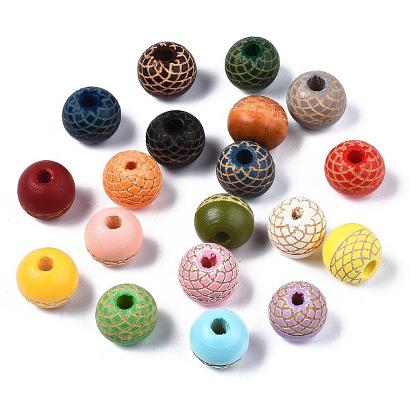 

PandaHall Painted Natural Wood Beads, Laser Engraved Pattern, Round, Mixed Color, 10x9mm, Hole: 2.5mm Schima Wood Round Multicolor