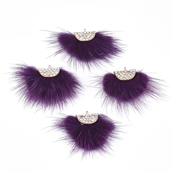 

PandaHall Faux Mink Fur Tassel Pendant Decorations, with Rhinestone and Alloy Findings, Fan, Golden, Purple, 24~28x29~34x8mm, Hole: 1.5mm...