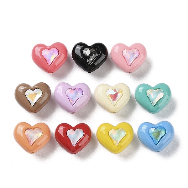 

PandaHall Spray Paint Acrylic Beads, with Rhinestone, Heart, Mixed Color, 15.5x18.5x12mm, Hole: 3mm Acrylic Heart Multicolor