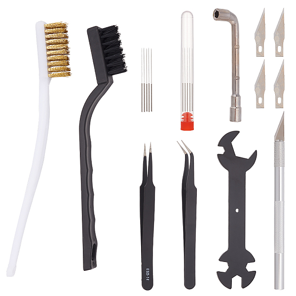 PandaHall Olycraft 3D Printer Cleanning Tool Sets, Including Tweezers, Derusting Brush & Socket Wrench, Nozzle Cleaner, Service Wrenches...