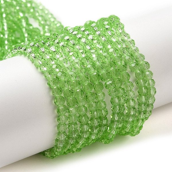 

PandaHall Transparent Glass Beads Strands, Faceted(32 Facets), Round, Lime, 3~3.5mm, Hole: 0.6mm, about 163~166pcs/strand, 50~51cm Glass..., Green