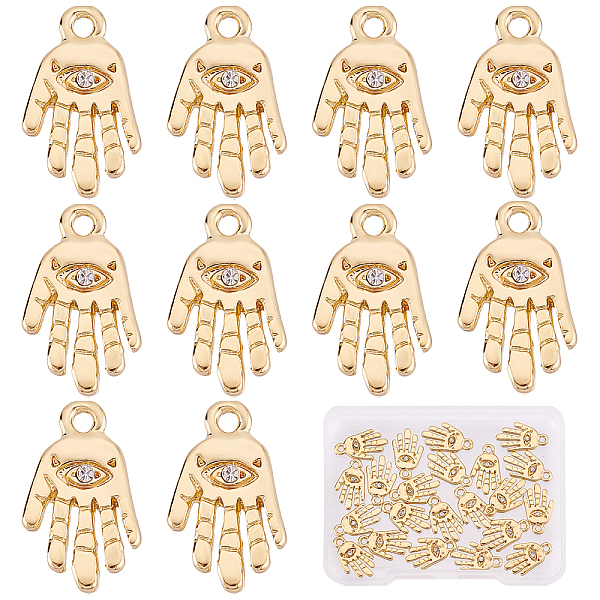

PandaHall SUNNYCLUE Alloy Charms, with Crystal Rhinestone, Texured, Palm with Evil Eye, Real 18K Gold Plated, 15x9x2mm, Hole: 1.2mm...