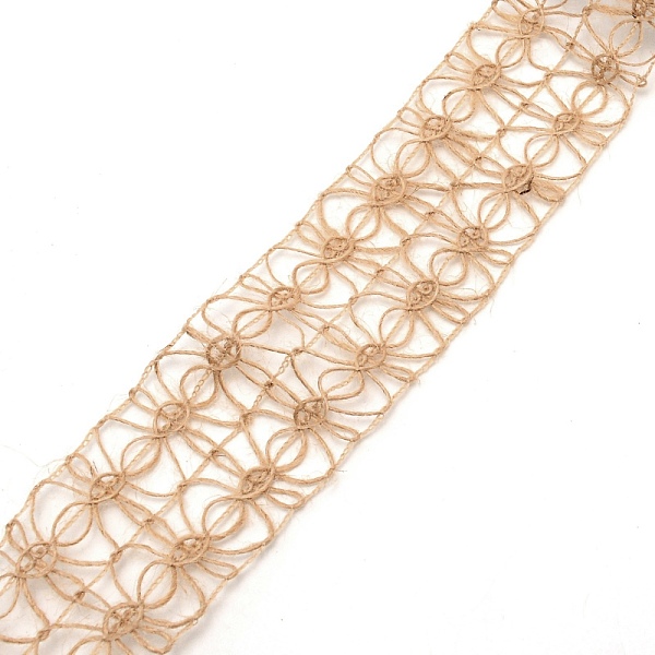 PandaHall Burlap Ribbons, Gift Packaging Rope, Hollow Flower, Tan, 2 inch(50mm), about 5 Yards/Roll Burlap Flower Orange