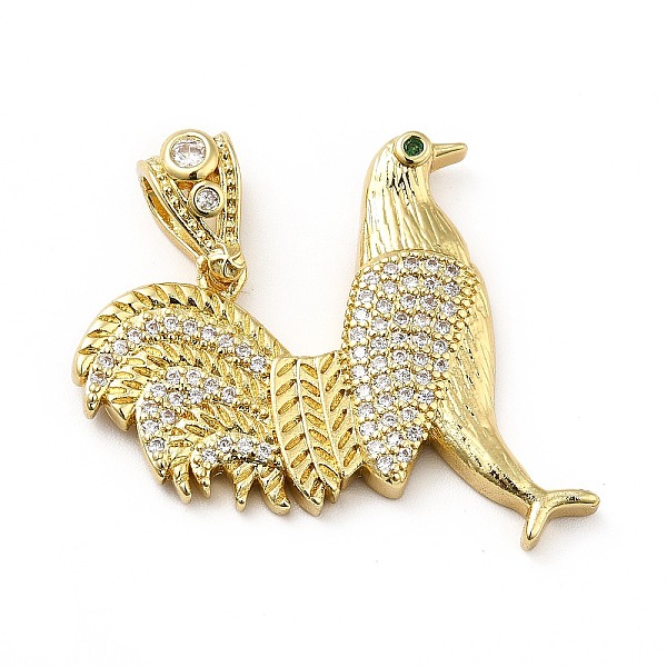 

PandaHall Brass Micro Pave Cubic Zirconia Pendants, Long-Lasting Plated, Real 18K Gold Plated, Rooster, Clear, 27.5x30.5x4mm, Hole...