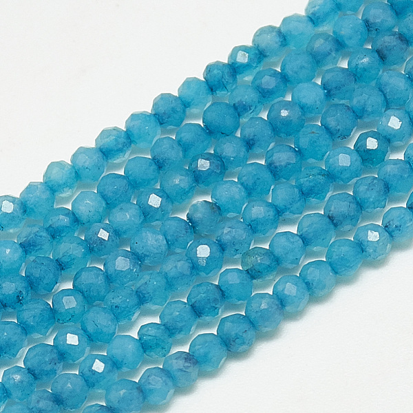 

PandaHall Natural White Jade Beads Strands, Faceted, Dyed, Round, Deep Sky Blue, 2~2.5mm, Hole: 0.3mm, about 173~175pcs/strand, 14.9 inch...