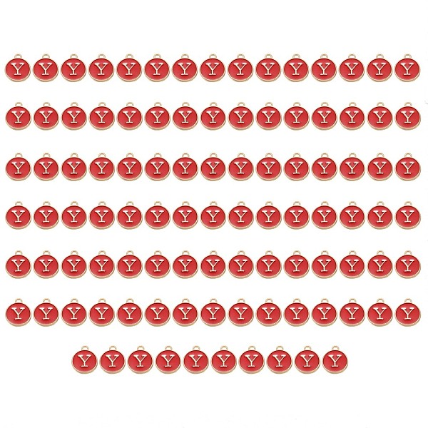 

PandaHall Golden Plated Enamel Alloy Charms, Enamelled Sequins, Flat Round, Red, Letter.Y, 14x12x2mm, Hole: 1.5mm, 100pcs/Box Alloy+Enamel...