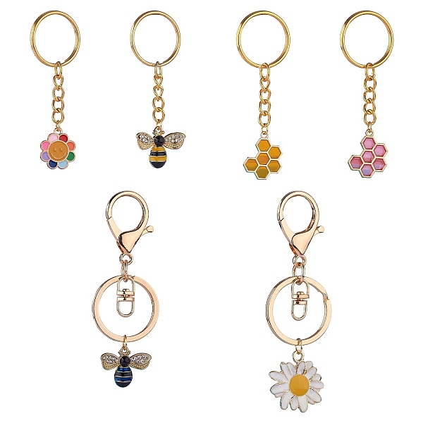 

PandaHall 6Pcs Alloy Enamel Pendants Keychain, with Iron & 304 Stainless Steel & Alloy Findings, Bees & Flower & Sunflower & Honeycomb..., Multicolor