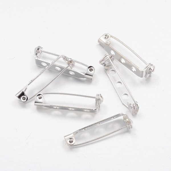 

PandaHall Iron Brooch Findings, Back Bar Pins, Silver Color Plated, 27mm long, 5mm wide, 7mm thick, Hole: about 1.5mm Iron