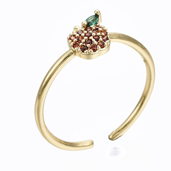 

PandaHall Brass Micro Pave Cubic Zirconia Cuff Rings, Open Rings, Cadmium Free & Nickel Free & Lead Free, Apple, Peru, Golden, US Size 7 1/4..., Brown