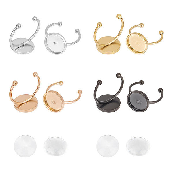 

PandaHall DICOSMETIC DIY Blank Dome Open Cuff Ring Making Kit, Including 304 Stainless Steel Pad Ring Setting, Glass Cabochons, Mixed Color...