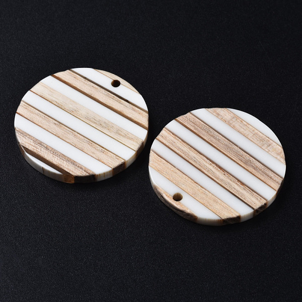 

PandaHall Stripe Resin & Wood Pendants, FLat Round, White, 30x3mm, Hole: 2mm Resin+Wood Flat Round White