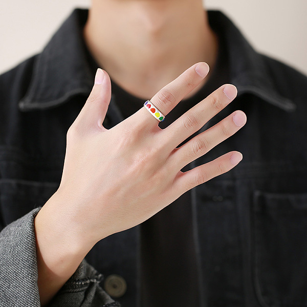 Regenbogenfarbener Stolz-Flaggen-Emaille-Herz-Fingerring