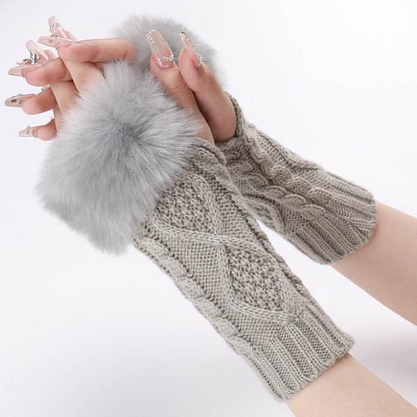 PandaHall Polyacrylonitrile Fiber Yarn Knitting Fingerless Gloves, Fluffy Winter Warm Gloves with Thumb Hole, Dark Gray, 200~260x125mm Fibre...