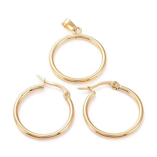 

PandaHall 304 Stainless Steel Jewelry Sets, Hoop Earrings and Pendants, Ring, Golden, Hoop Earrings: 25.5x24x2mm, Pin: 0.6x1mm, Pendant...