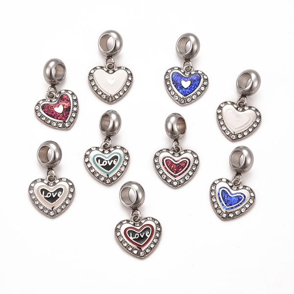 

PandaHall 304 Stainless Steel Crystal Rhinestone European Dangle Charms, Large Hole Pendants, with Enamel and Fluorescence Slice, Stainless..., Multicolor