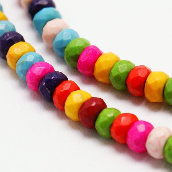 

PandaHall Faceted Rondelle Synthetic Turquoise Beads Strands, Dyed, Mixed Color, 10x6mm, Hole: 1mm, about 60pcs/strand, 15.7 inch Synthetic..., Multicolor