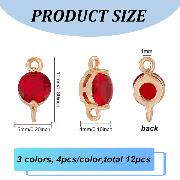 

PandaHall BENECREAT 12Pcs 3 Colors Real 14K Gold Plated Round Brass Micro Pave Cubic Zirconia Links, Red Green Clear Faceted Cubic Zirconia..., Multicolor