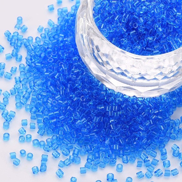 

PandaHall Transparent Glass Cylinder Beads, Seed Beads, Round Hole, Dodger Blue, 1.5~2x1~2mm, Hole: 0.8mm, about 8000pcs/bag, about...