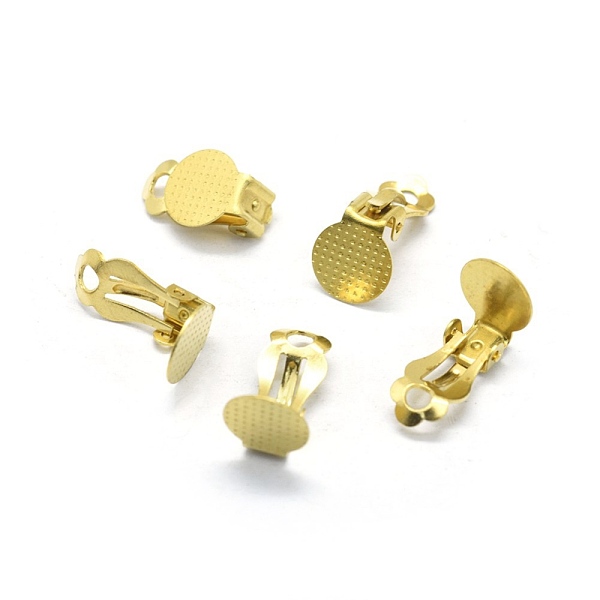 

PandaHall Brass Clip-on Earrings Findings, with Round Flat Pad, For Non-pierced Ears, Raw(Unplated), 16x10x7mm, Tray: 10mm Brass