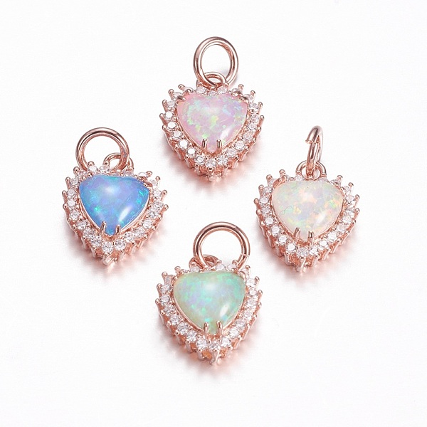 

PandaHall Brass Micro Pave Cubic Zirconia Charms, with Synthetic Opal, Heart, Rose Gold, Mixed Color, 14x11.5x5mm, Hole: 4mm Brass+Cubic..., Multicolor