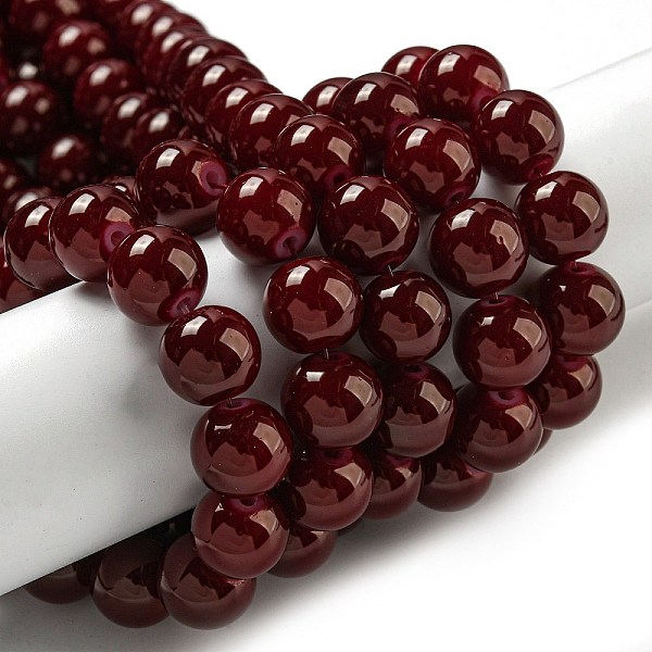 

PandaHall Painted Glass Bead Strands, Baking Paint, Round, Dark Red, 10mm, Hole: 1.3~1.6mm, about 80pcs/strand, 31.4 inch Glass Round Red