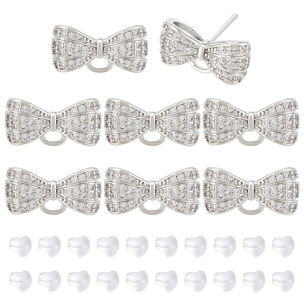 

PandaHall BENECREAT 4 Pairs Rack Plating Brass Micro Pave Cubic Zirconia Bowkont Earring Findings, with Loop and 30Pcs Plastic Ear Nuts...