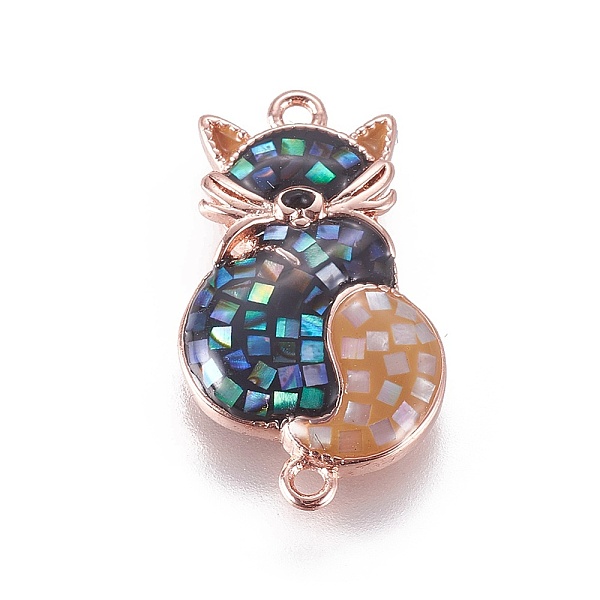 

PandaHall Brass Enamel Kitten Links connectors, with Shell Chips, Cat, Rose Gold, 21x12x3.5mm, Hole: 1mm Brass+Enamel Cat Shape