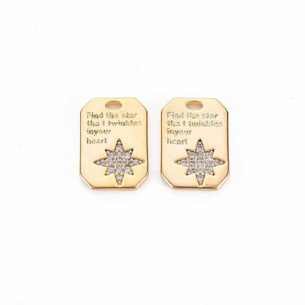 

PandaHall Brass Micro Pave Clear Cubic Zirconia Charms, Nickel Free, Rectangle with Word Find the Star That Twinkles in Your Heart, Real 18K...