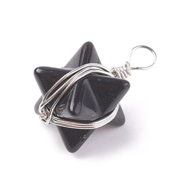 

PandaHall Natural Black Agate Pendants, with Brass Findings, Merkaba Star, Platinum, 24~27x17x17mm, Hole: 3.5~4mm Black Agate Star