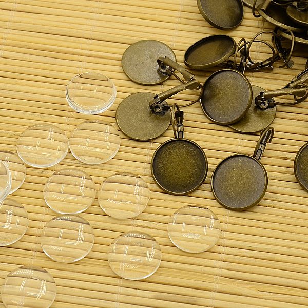

PandaHall Brass Leverback Hoop Earring Components and Flat Round Transparent Clear Glass Cabochons, Nickel Free, Antique Bronze, Earring...