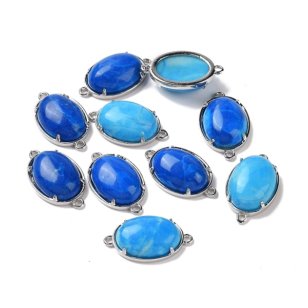 

PandaHall Brass Synthetic Turquoise Links connectors, Oval, Platinum, 15~15.5x25.5~26x6.5~7mm, Hole: 1.5~2mm Synthetic Turquoise Oval