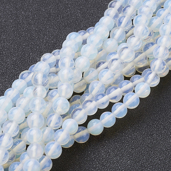 

PandaHall Opalite Loose Beads, Opal Round Beads Strands, White, 6mm, Hole: 0.8mm, about 65pcs/strand, 15 inch Opalite Round White