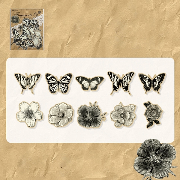 

PandaHall 20Pcs 10 Styles Paper Self-Adhesive Stickers, for DIY Album Scrapbook, Butterfly, Gainsboro, 38~60x38.5~65x0.2mm, 2pcs/style Paper..., Gray