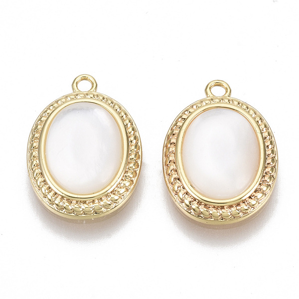 

PandaHall Natural Shell Pendants, with Brass Findings, Oval, Real 18K Gold Plated, Nickel Free, Seashell Color, 15x11x3.5mm, Hole: 1.2mm...