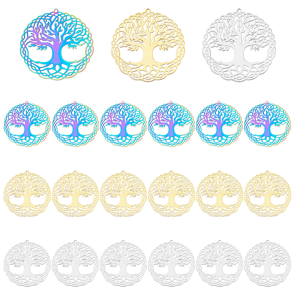 

PandaHall DICOSMETIC 18Pcs 3 Colors Tree of Life Pendants Flat Round with Tree Charms Hollow Good Luck Charms Etched Metal Embellishments...