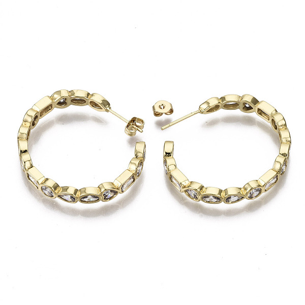 

PandaHall Brass Micro Pave Clear Cubic Zirconia Half Hoop Earrings, Stud Earrings, with Ear Nuts, Nickel Free, Ring, Real 16K Gold Plated...