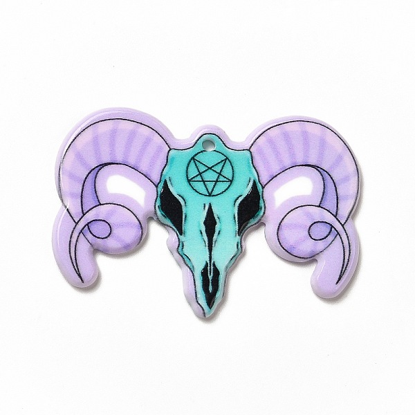 

PandaHall Halloween Printed Acrylic Pendants, Goat Pattern, 31x46x2.3mm, Hole: 1.8mm Acrylic Goat Purple