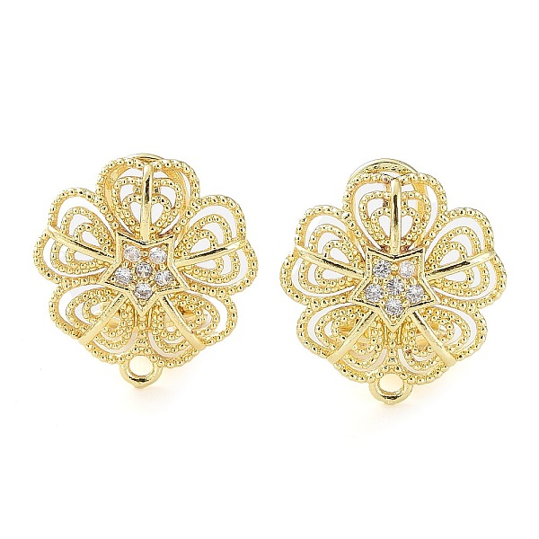 

PandaHall Flower Brass Micro Pave Cubic Zirconia Stud Earrings Finding, with Horizontal Loops, Cadmium Free & Lead Free, Real 18K Gold..., Clear