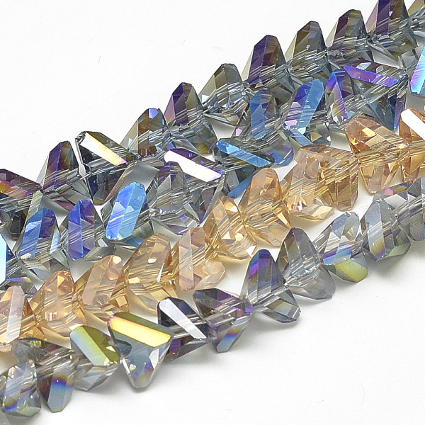 

PandaHall Electroplate Glass Beads Strands, Rainbow Plated, Faceted, Triangle, Mixed Color, 8x10x6.5mm, Hole: 1.4mm, about 94pcs/strand..., Multicolor