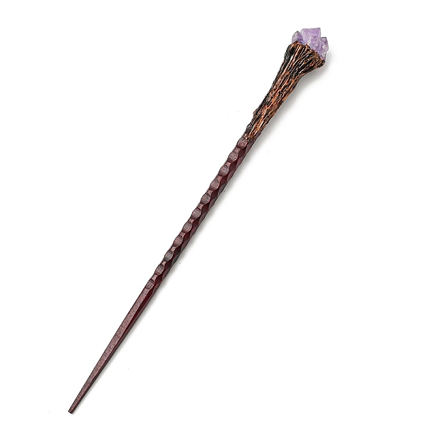

PandaHall Sandalwood Hair Sticks, with Natural Amethyst, for Woman, Coconut Brown, 235~239x24~29mm Wood