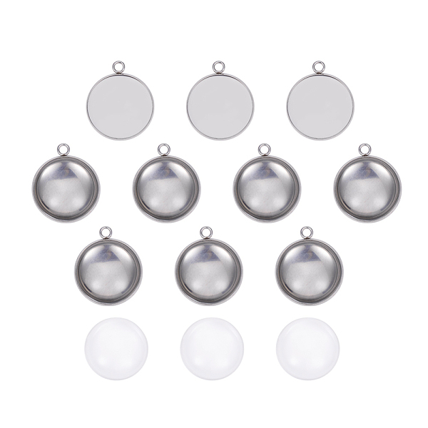 

PandaHall DIY Pendant Making, 304 Stainless Steel Pendant Cabochon Settings and Transparent Glass Cabochons, Flat Round, Stainless Steel..., Clear