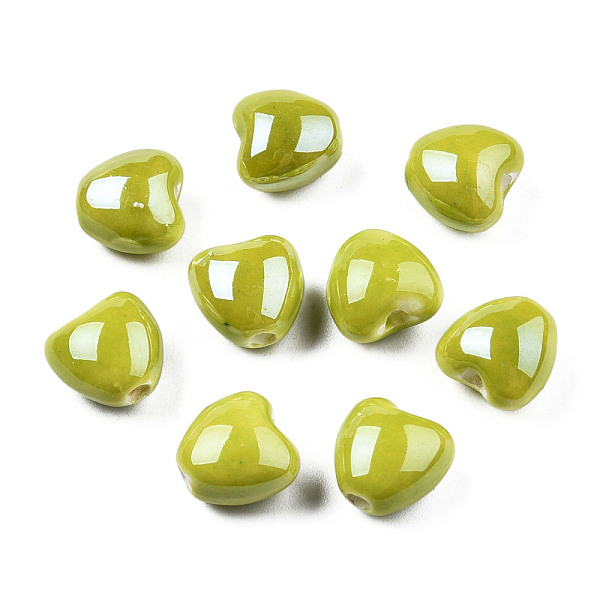 

PandaHall Pearlized Handmade Porcelain Beads, Heart, Yellow Green, 10x10x7mm, Hole: 1.8mm Porcelain Heart