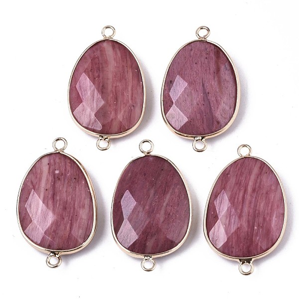 

PandaHall Natural Red Line Jasper Links Connectors, with Edge Light Gold Plated Brass Findings, Faceted, Oval, 38x22x7mm, Hole: 2.5mm Red...