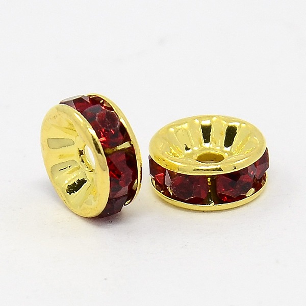 

PandaHall Brass Grade A Rhinestone Spacer Beads, Golden Plated, Rondelle, Nickel Free, Siam, 7x3.2mm, Hole: 1.2mm Brass+Rhinestone Rondelle..., Red