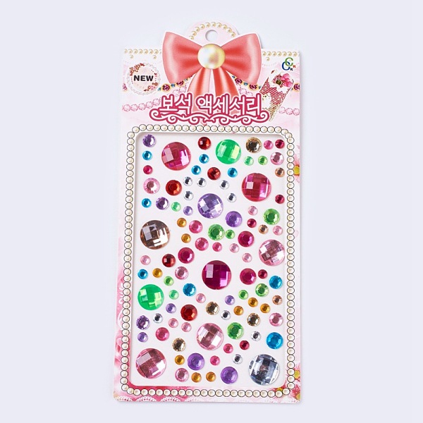 

PandaHall Self Adhesive Mobile Phone Stickers, Acrylic Rhinestone Stickers, Faceted, Half Round, Mixed Color, 5.5~18x1.5~3mm, Package Size..., Multicolor