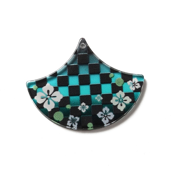 

PandaHall Printed Acrylic Pendants, Fan with Flower, Dark Cyan, 32x39.5x2mm, Hole: 1.6mm Acrylic Fan